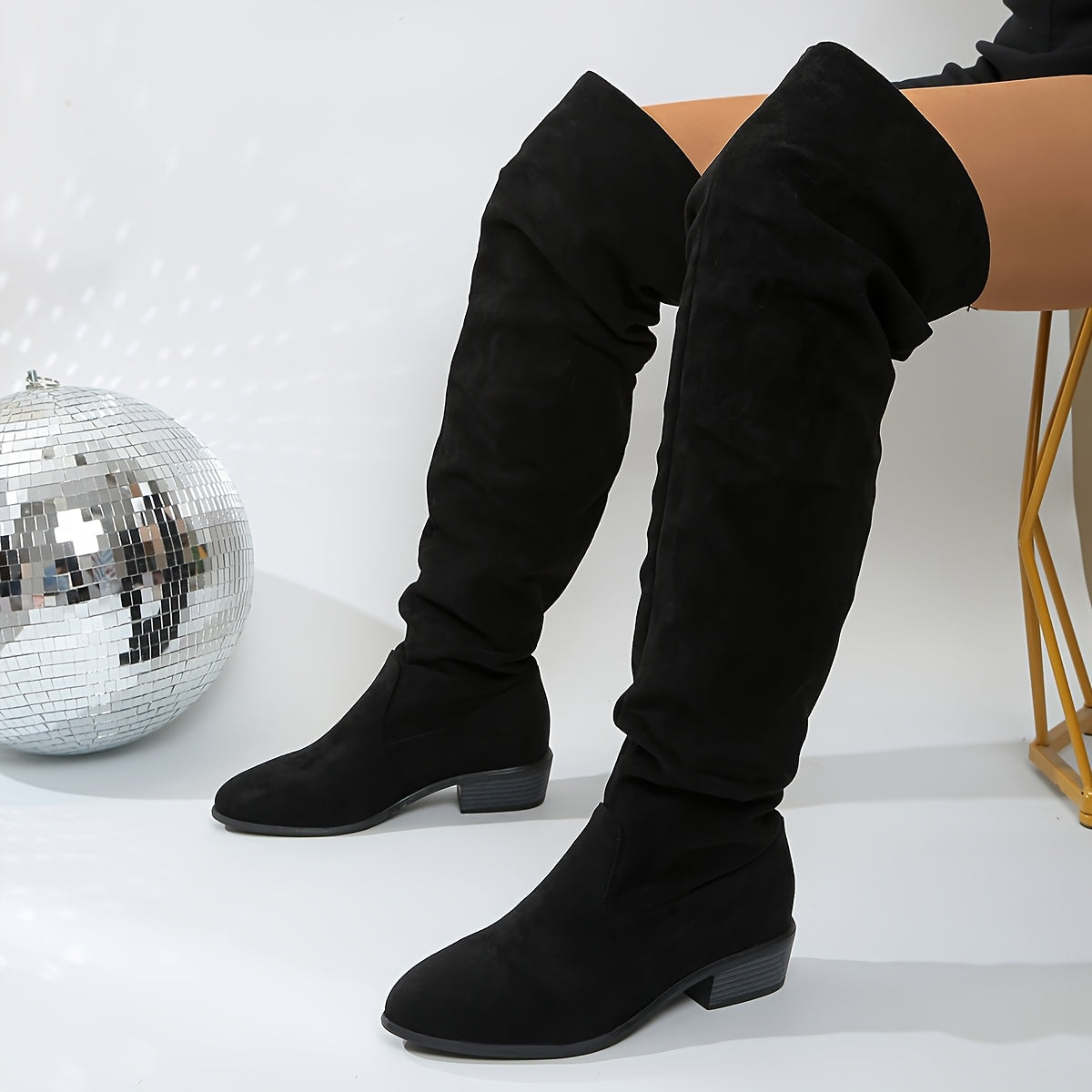 Women's Over-the-Knee Fashion Boots Leather Topstitched Versatile