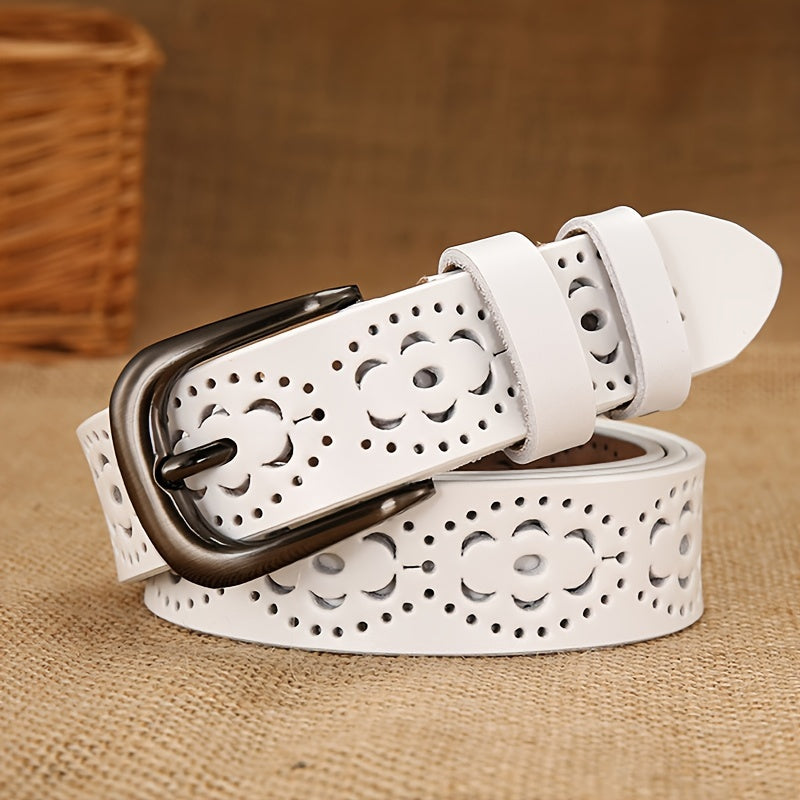 Женский винтажный пояс с вырезами и пряжкой-пуговицей для классических джинсов