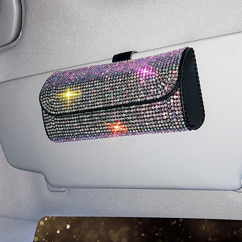 Women’s Artificial Diamond Car Glasses Storage Box Sunglasses Organizer