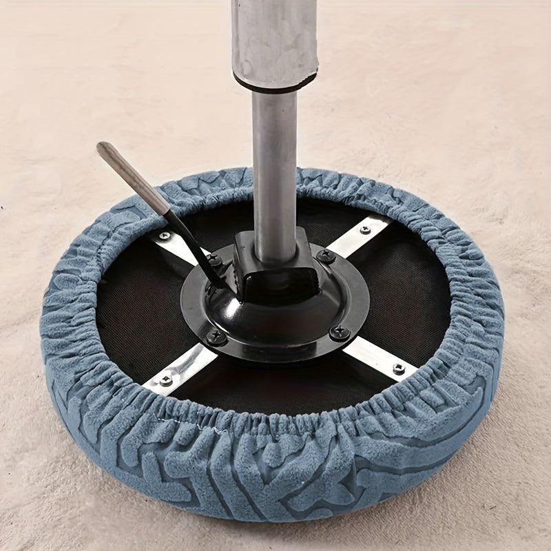 Round Stool Cover Beige Geometric Pattern Elastic Dustproof Machine Washable Polyester Blend