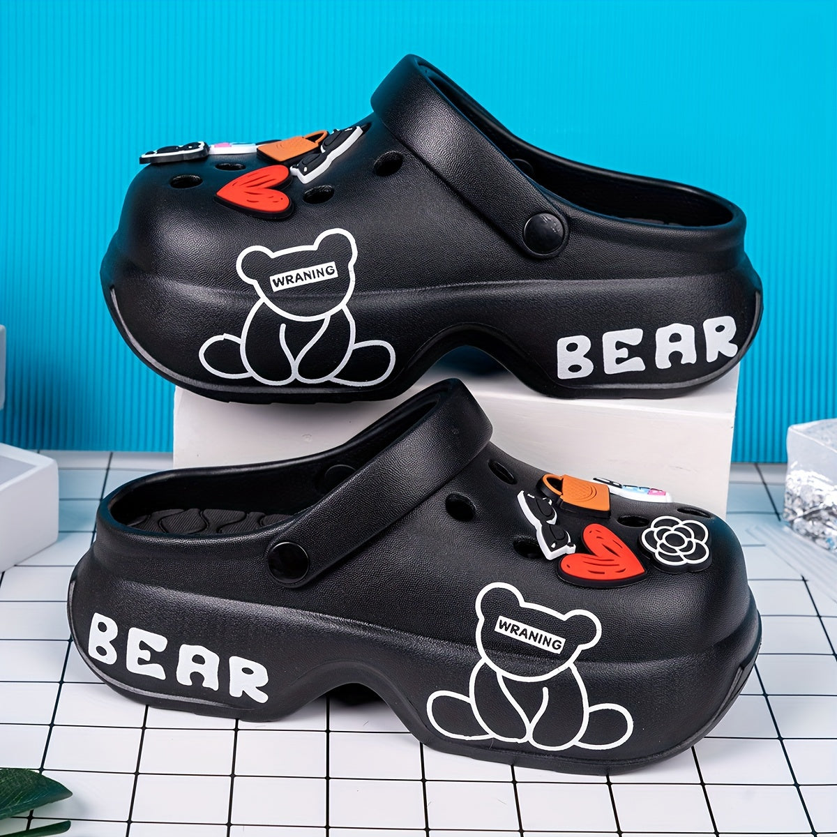 Women's Bear Print Slip-On Clogs Breathable EVA Indoor Outdoor Shoes