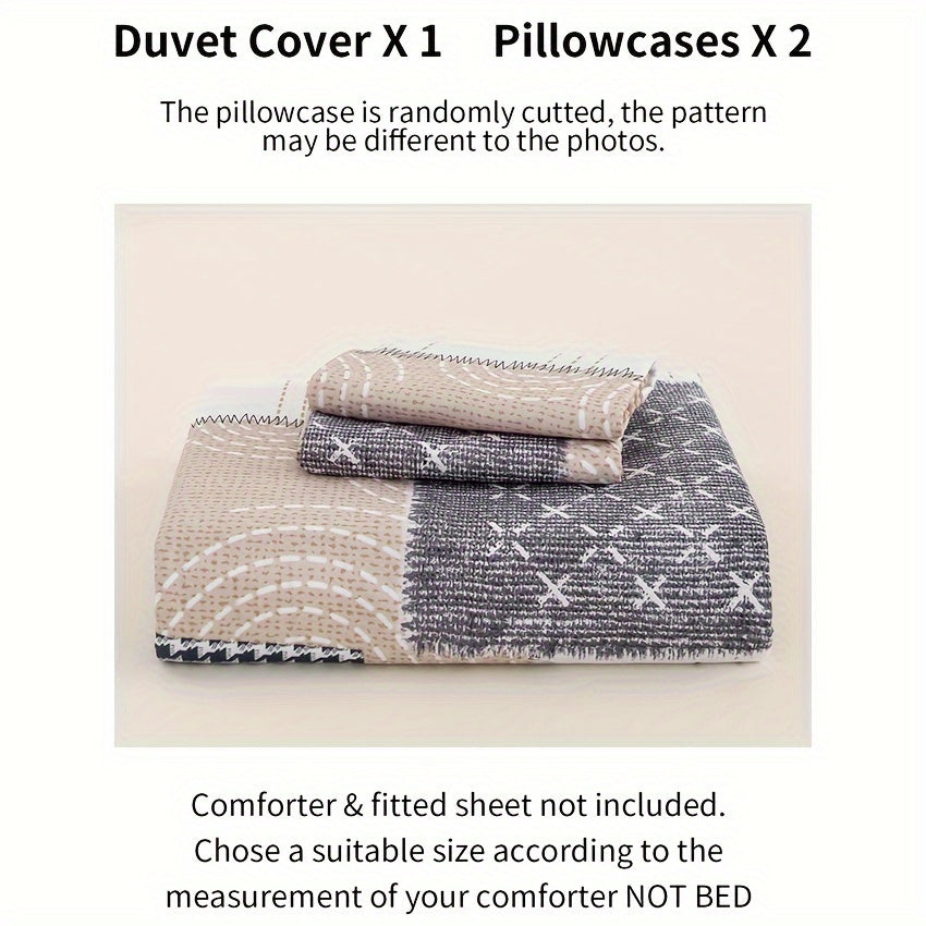Full Size Cozy Duvet Cover Set with Patchwork Design and Zipper Closure Includes 1 Duvet Cover and 2 Pillowcases