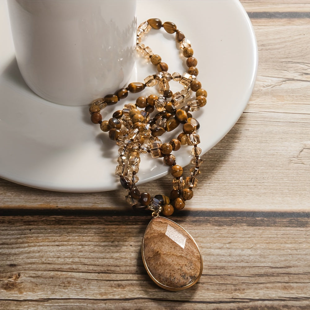 Collar con colgante de piedra natural en forma de lágrima para mujer, estilo bohemio, regalo