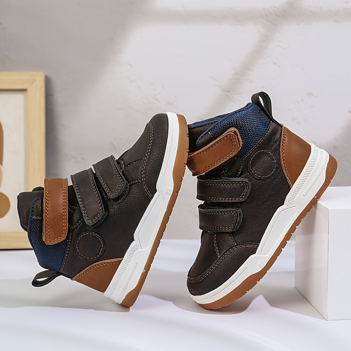 Zapatillas altas para niños con patrón de camuflaje y sólido, de tela PU y suela TPR