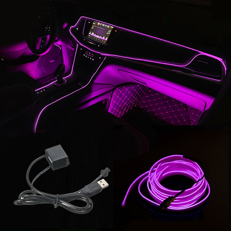 Tira de neón LED para interior de coche, luz ambiental flexible, decoración USB