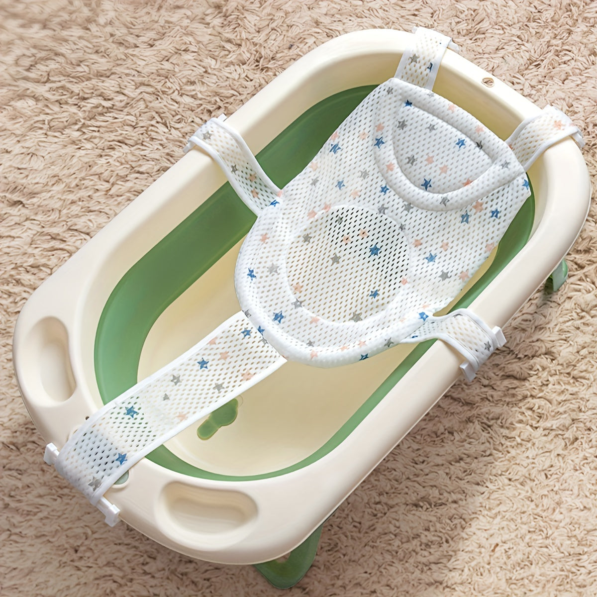 Baby Bath Support Non-Slip Mesh Floating Mat with Buckles for Safe Bathing in White