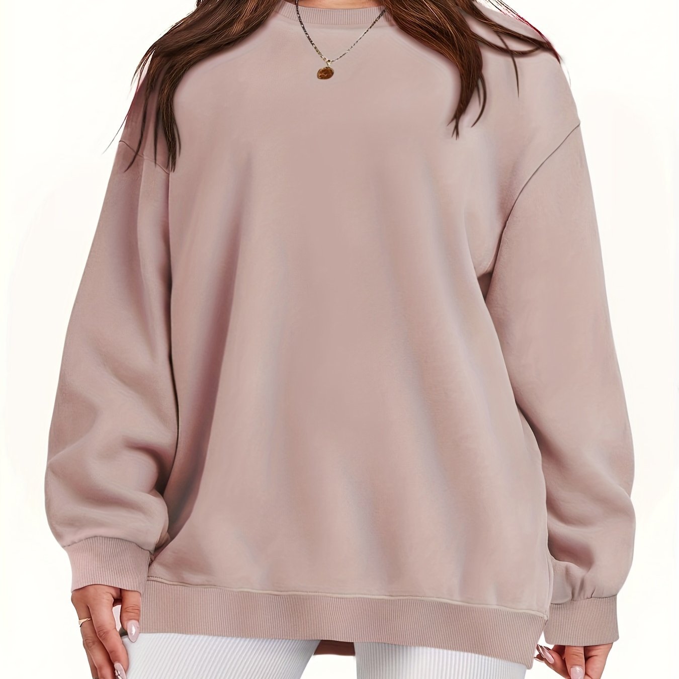 Plus Size Women's Solid Long Sleeve Crew Neck Sweatshirt Casual Fall Spring