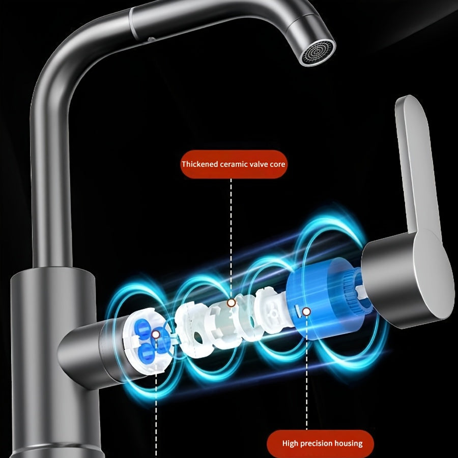 Modern 360° Swivel Kitchen and Bathroom Faucet Stainless Steel Brushed Finish Dual-Use Hot Cold Water Mixer