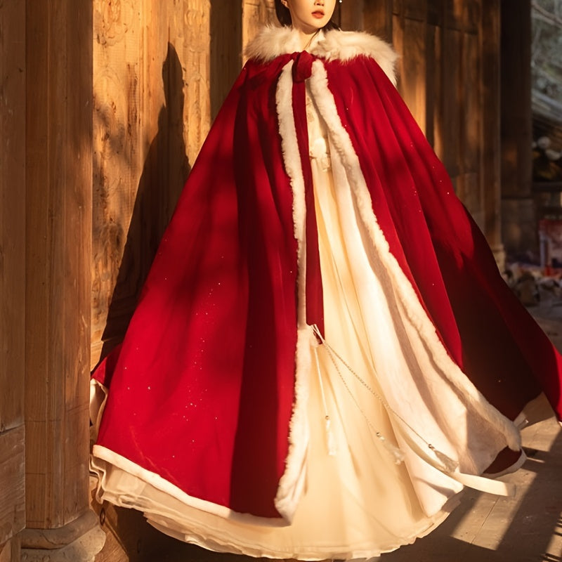 Красный накидка с пайетками и воротником из искусственного меха для женщин, стильный костюм и гламур