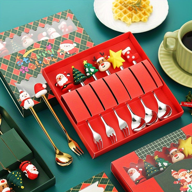 12ta Yilgi mavzudagi zanglamaydigan po'latdan tayyor qahva qoshiqchalari to'plami, qo'ziqorin dizayni bilan