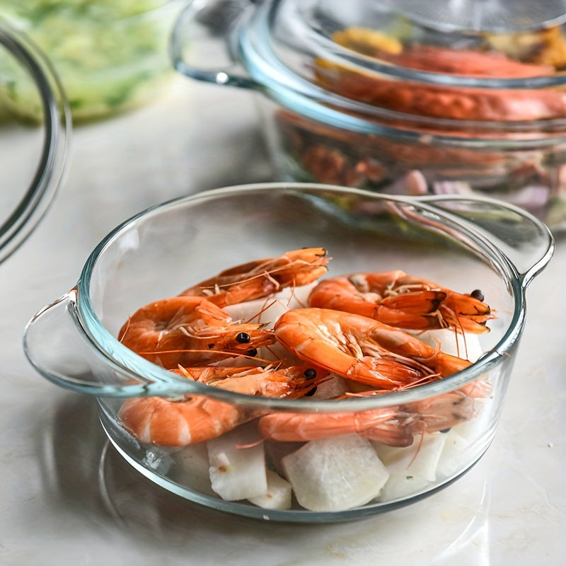 Pech va mikroto'lqinli pechda ishlatish uchun mo'ljallangan qopqoq bilan shisha kastryul. O'lchamlari: 28.09 sm diametr, 21.11 sm chuqurlik, 11.0 sm tutqichlar bilan. Pishirish va tayyorlash uchun mukammal.