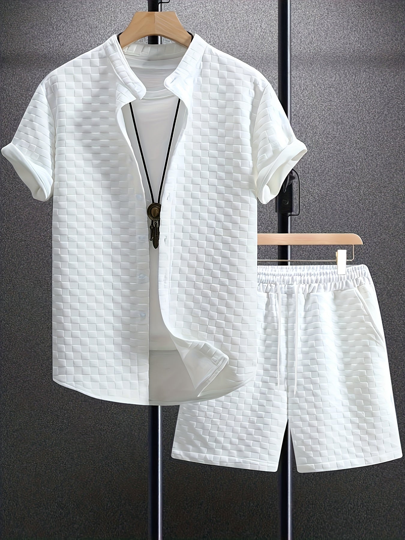 Men's Casual Summer Outfit Polyester Solid Color Woven Regular Fit