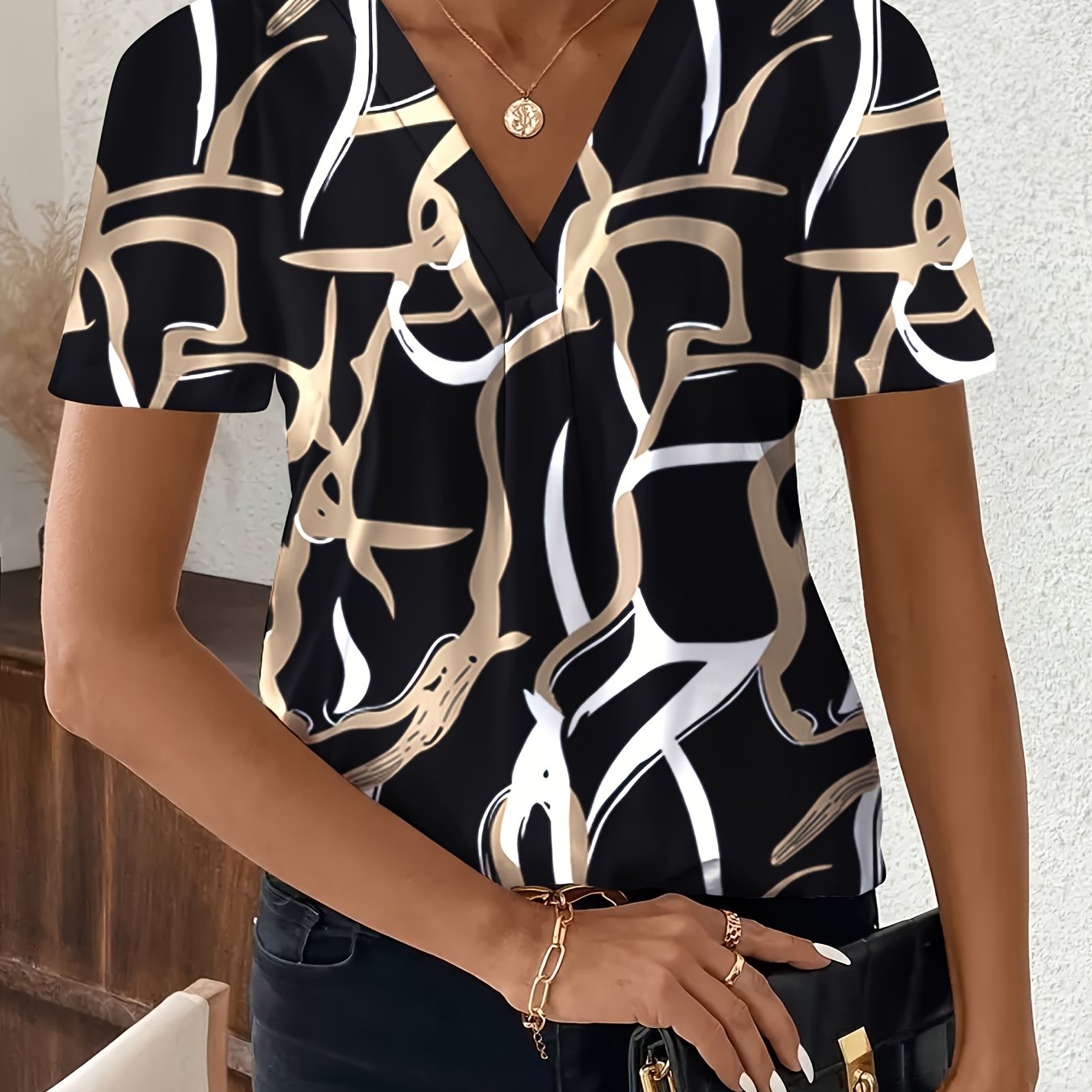 Women's Plus Size V-Neck Polka Dot Short Sleeve T-Shirt Casual Fall Wear