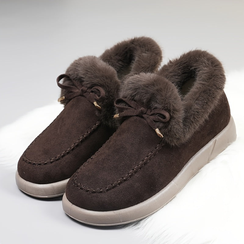 Women's Fleece-Lined Winter Boots with Plush Collar Slip-On Snow Boots
