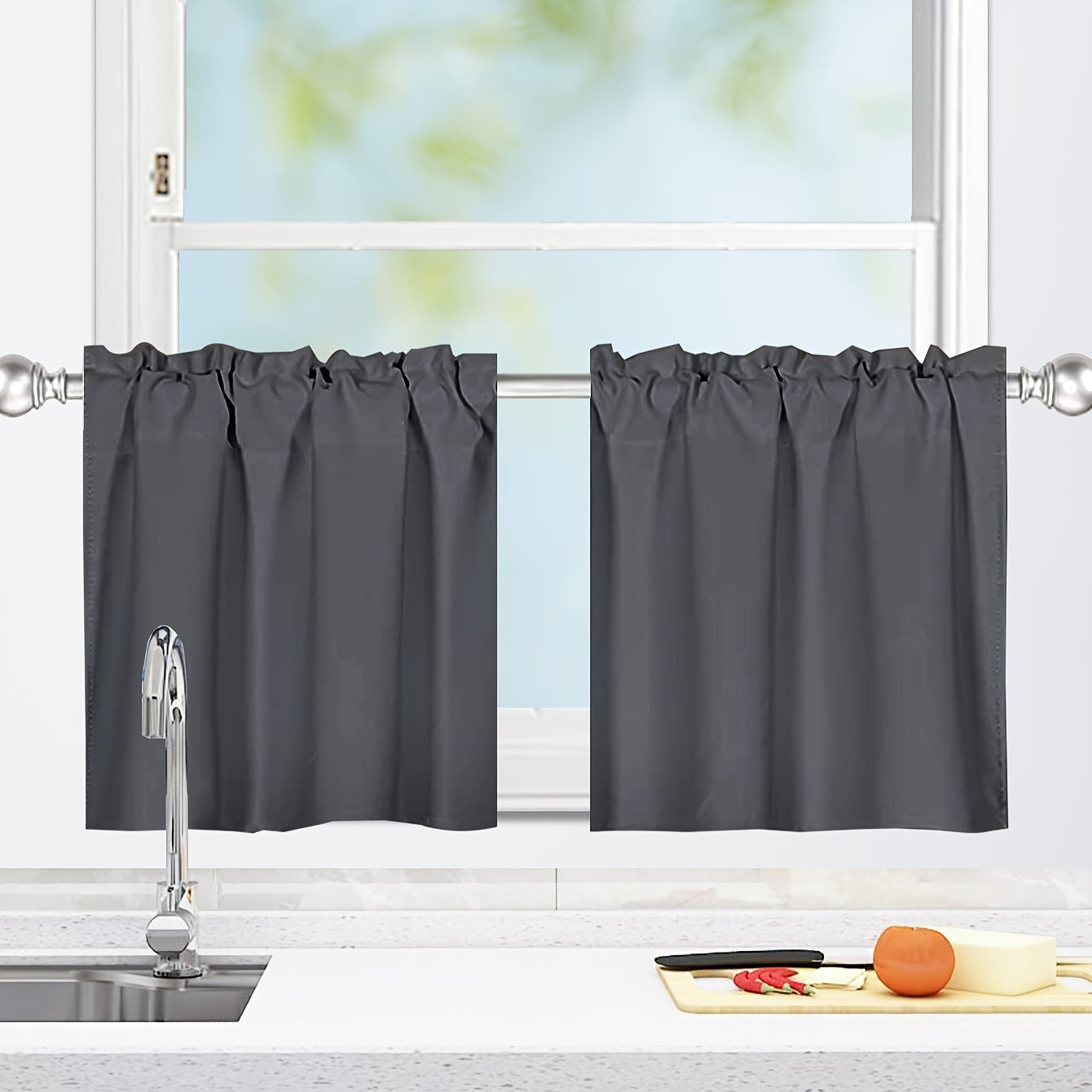 Blackout Curtain Panels for Bedroom and Living Room Black Short Rod Pocket Window Drapes