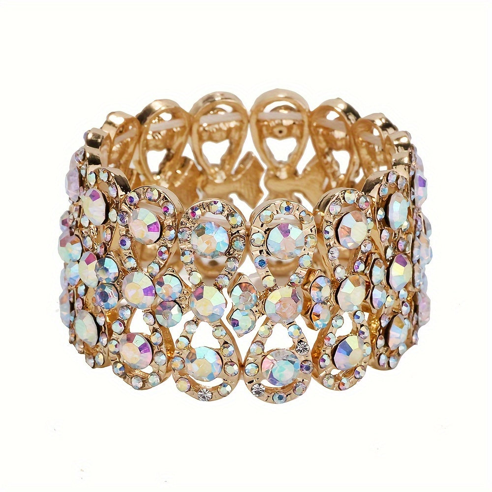 Elegant Rhinestone Pave Copper Stretch Bracelet for Women and Girls