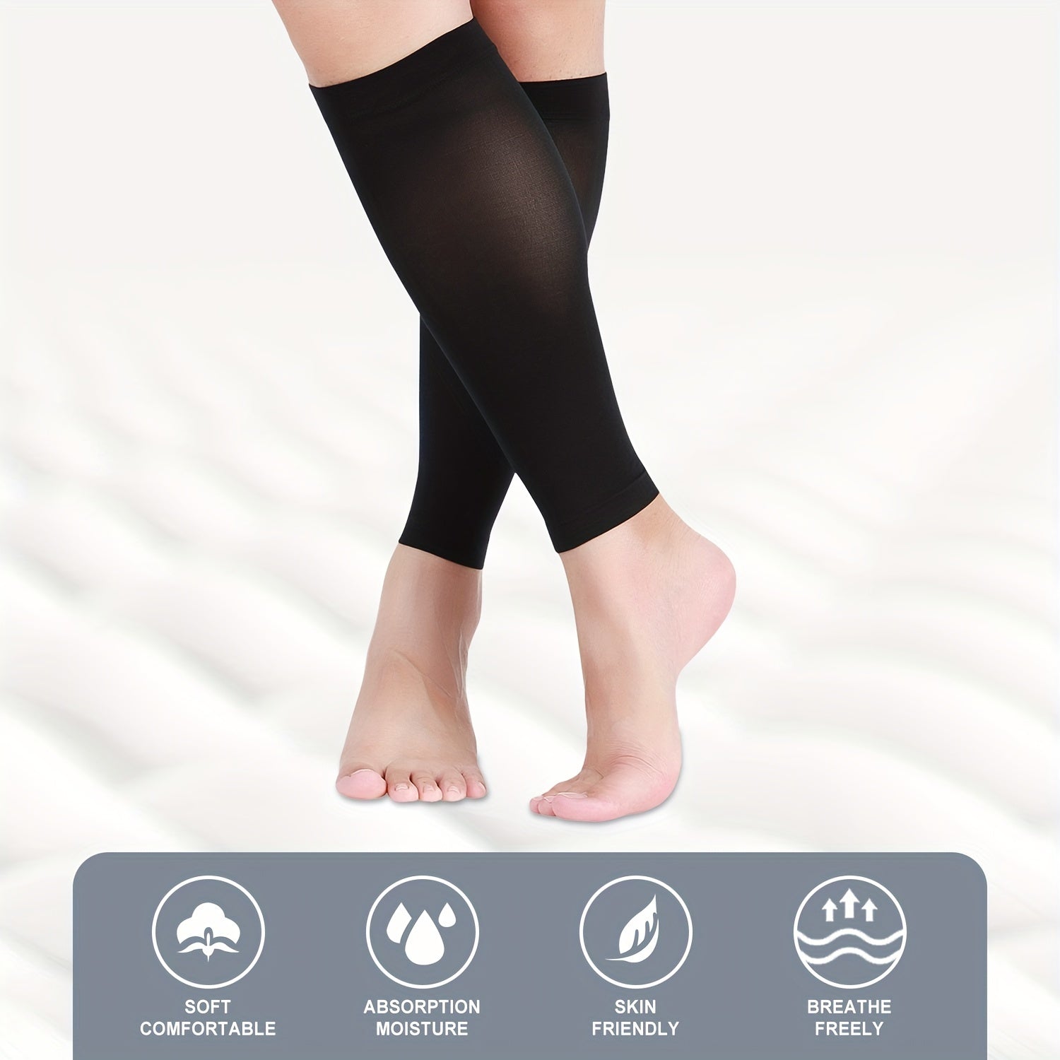 Unisex Nylon Spandex Leg Compression Sleeves 20-30mmHg Breathable Non-Slip