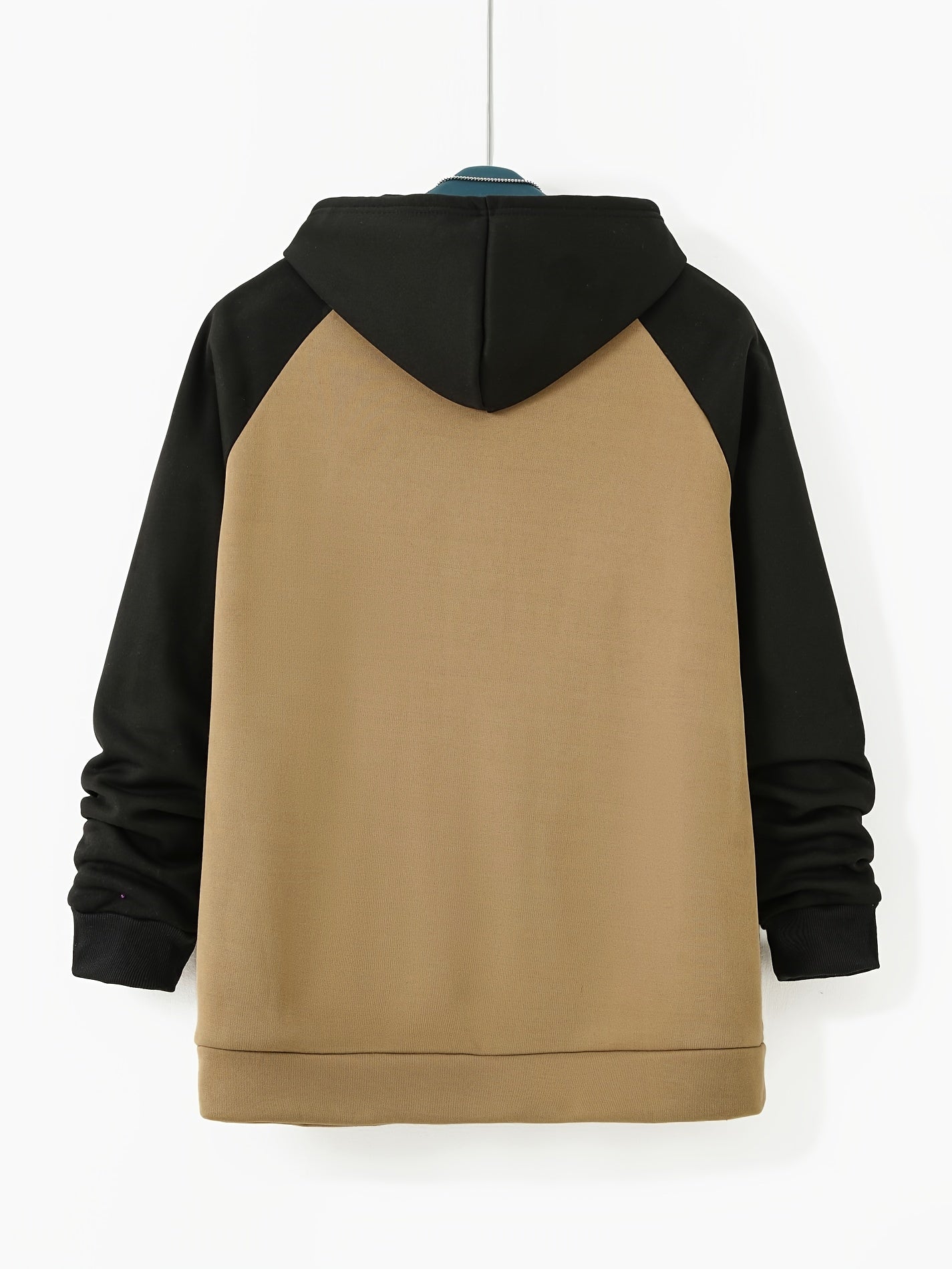 Men's Plus Size Color Block Full Zip Hoodie with Drawstring Long Sleeves