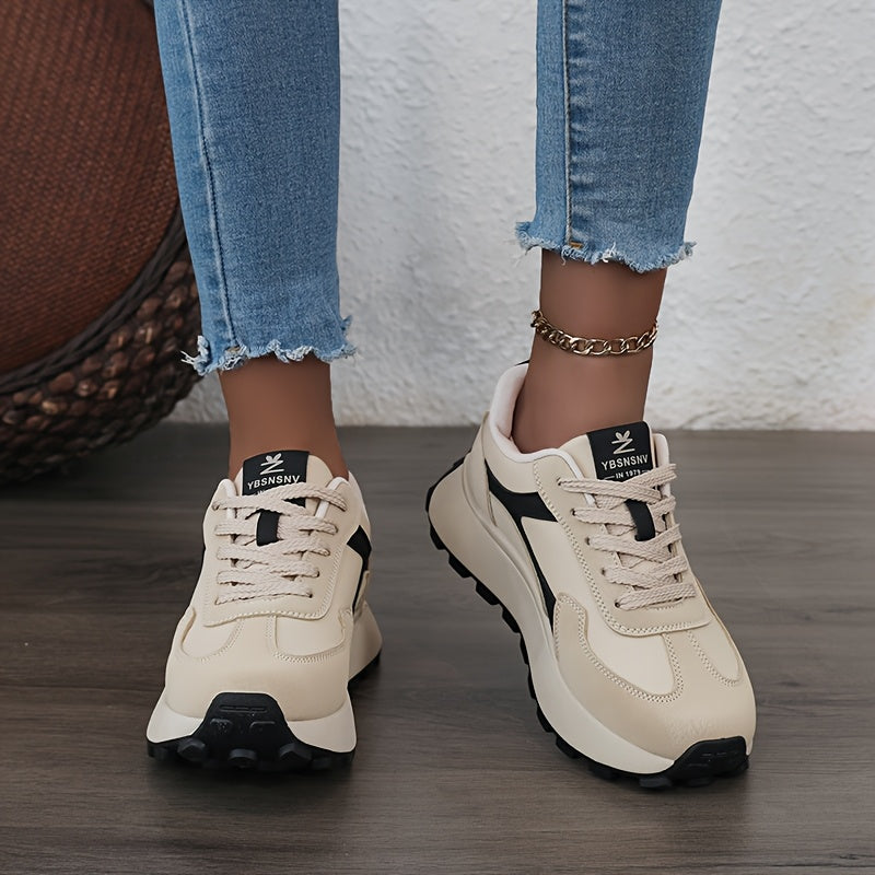 Women's White Black Outdoor Sneakers Low-Top Breathable Lace-Up Shoes