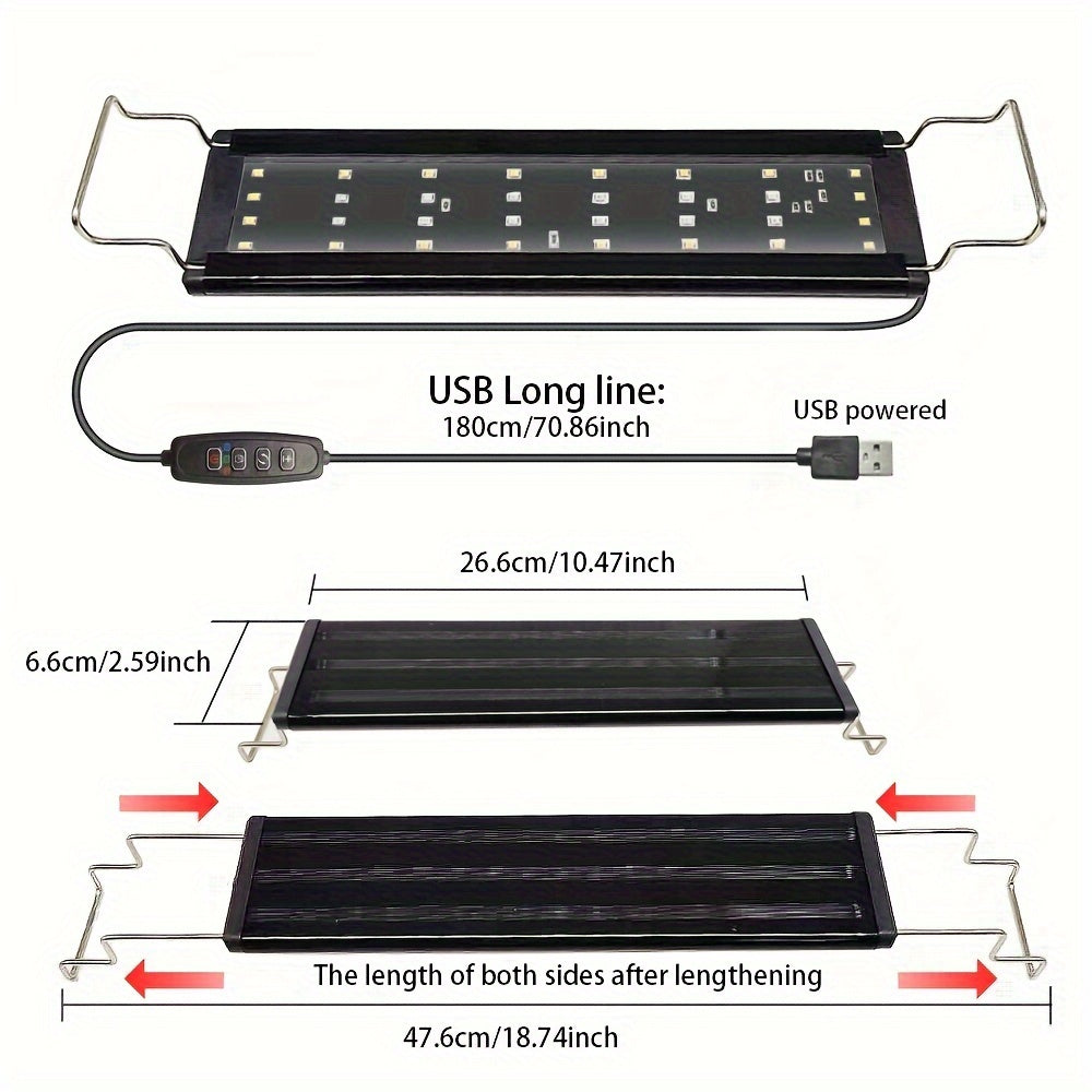 Retractable LED Aquarium Light USB Powered 3 Color Modes Low Voltage Non-Waterproof