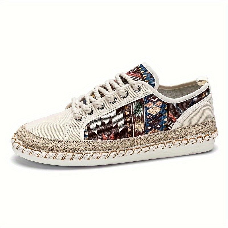 Men's Bohemian Canvas Espadrille Sneakers with Embroidered Vintage Design