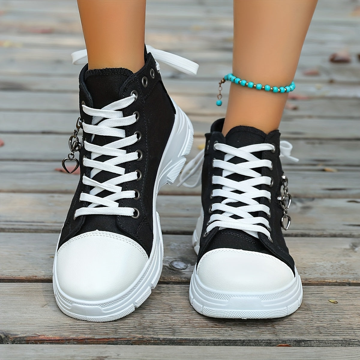 Men's Casual High-Top Sneakers Blue Denim Lace-Up Rubber Sole