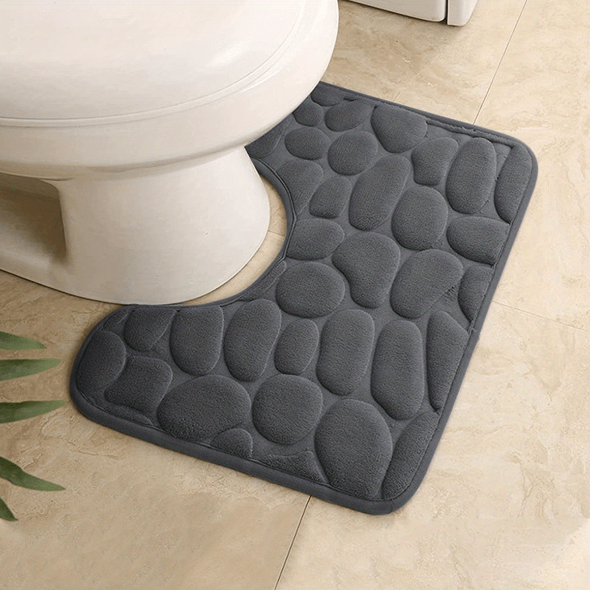 Alfombra de baño en forma de U de espuma viscoelástica gris para comodidad y seguridad en la ducha