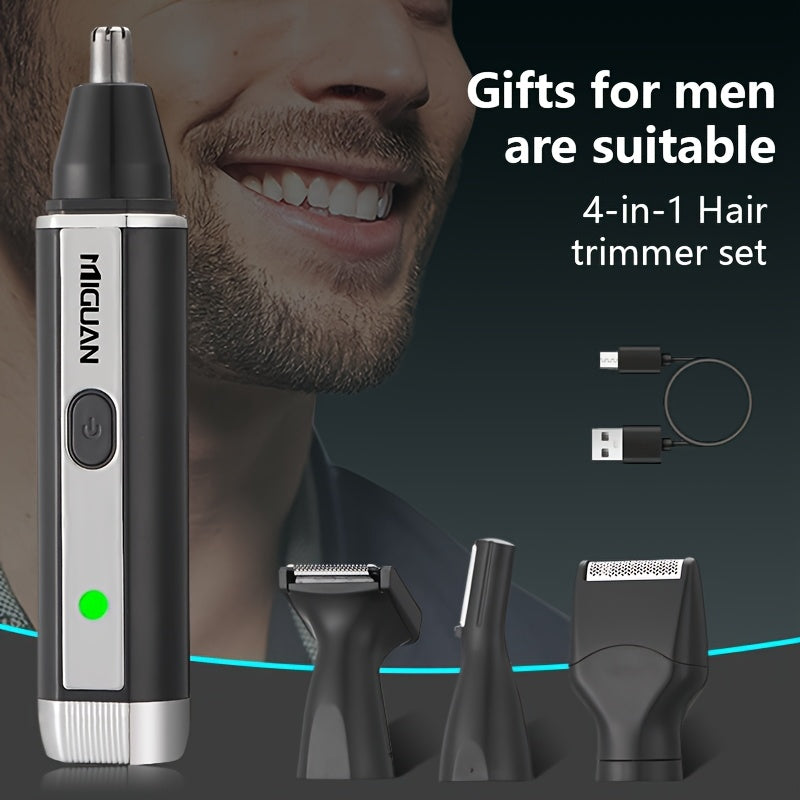 Мужской USB-заряжаемый 4-в-1 набор для ухода за носом, ушами, бородой и бровями