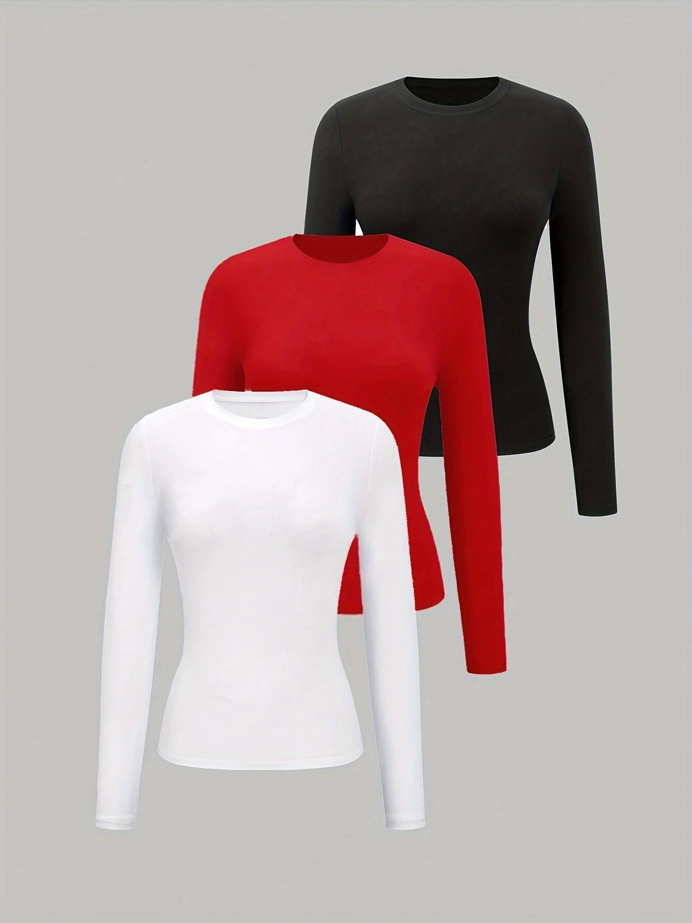 Women's Plus Size Long Sleeve T-Shirts Soft Stretch Basic Tees in Black Pink White