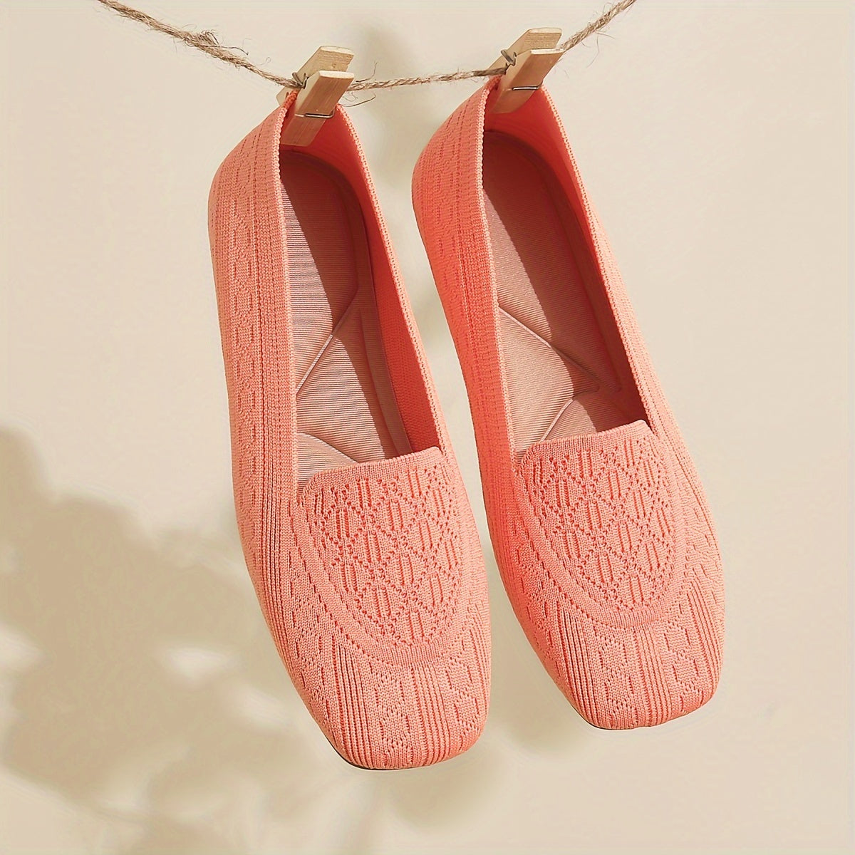 Women's Breathable Knit Slip-On Loafers with Square Toe for Casual Wear