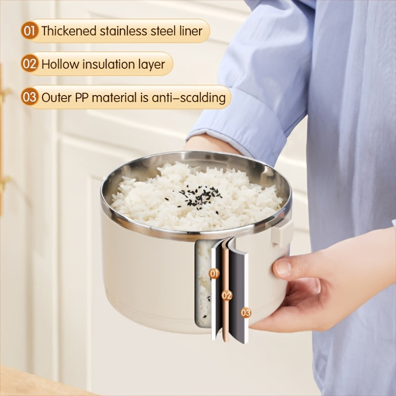 Fiambrera de acero inoxidable con tapa y asa, recipiente a prueba de fugas de múltiples capas