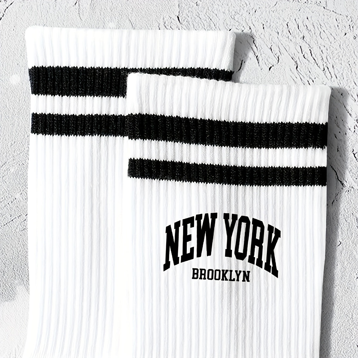 Women's Knee-High Socks with Striped and Letter Print, Mid Tube, Comfortable Knit Fabric