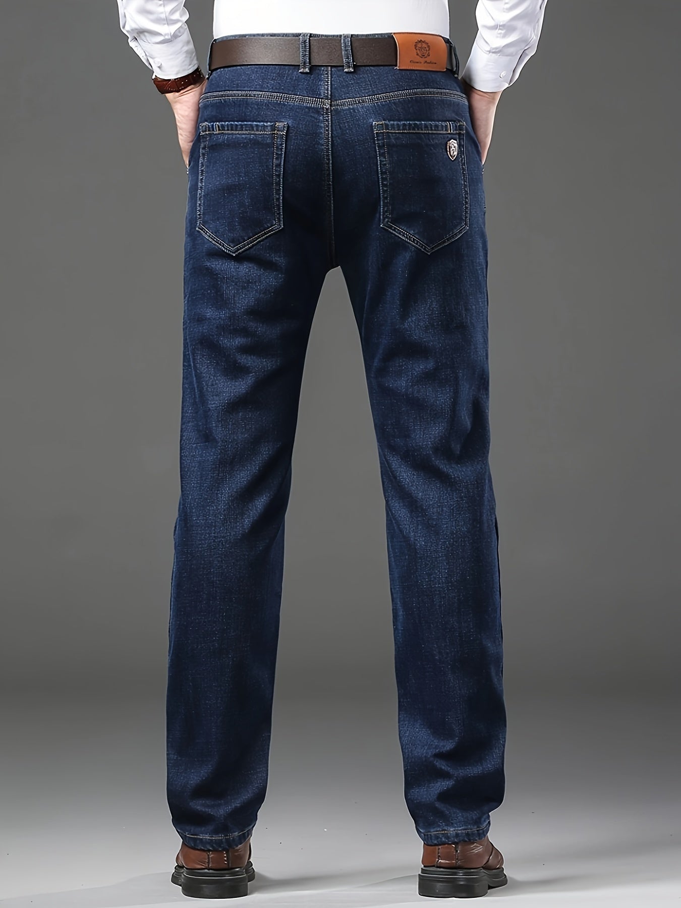 Men's Regular Fit Jeans with Slight Stretch Solid Color Denim for Spring Fall