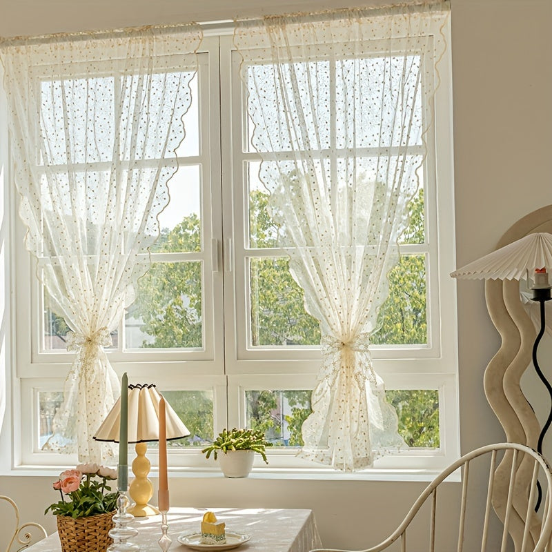 White Lace Cafe Curtain with Floral Embroidery for Kitchen and Dining Room