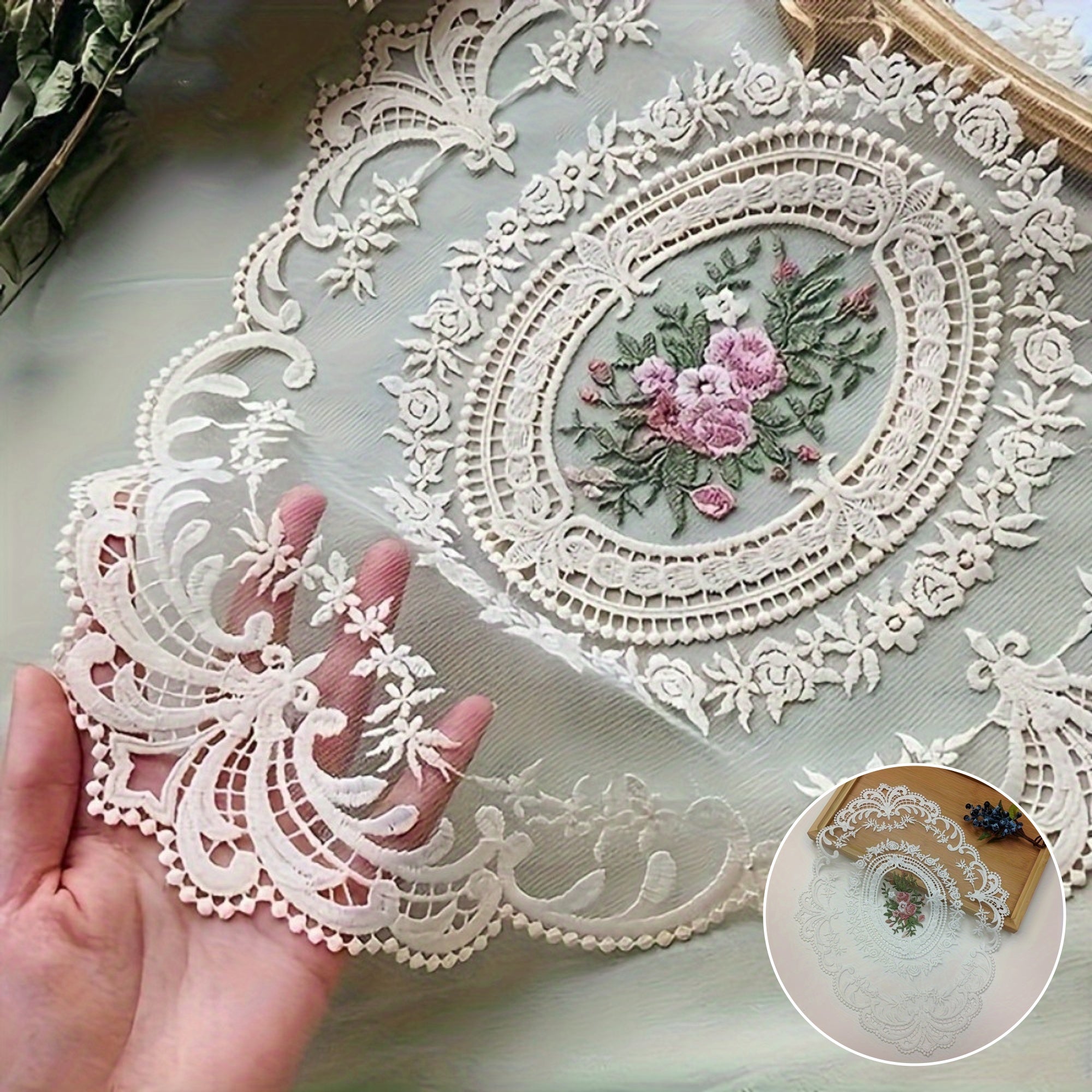 Vintage-Inspired French Lace Doily Embroidered Floral Nylon for Dining Decor and Tea Parties