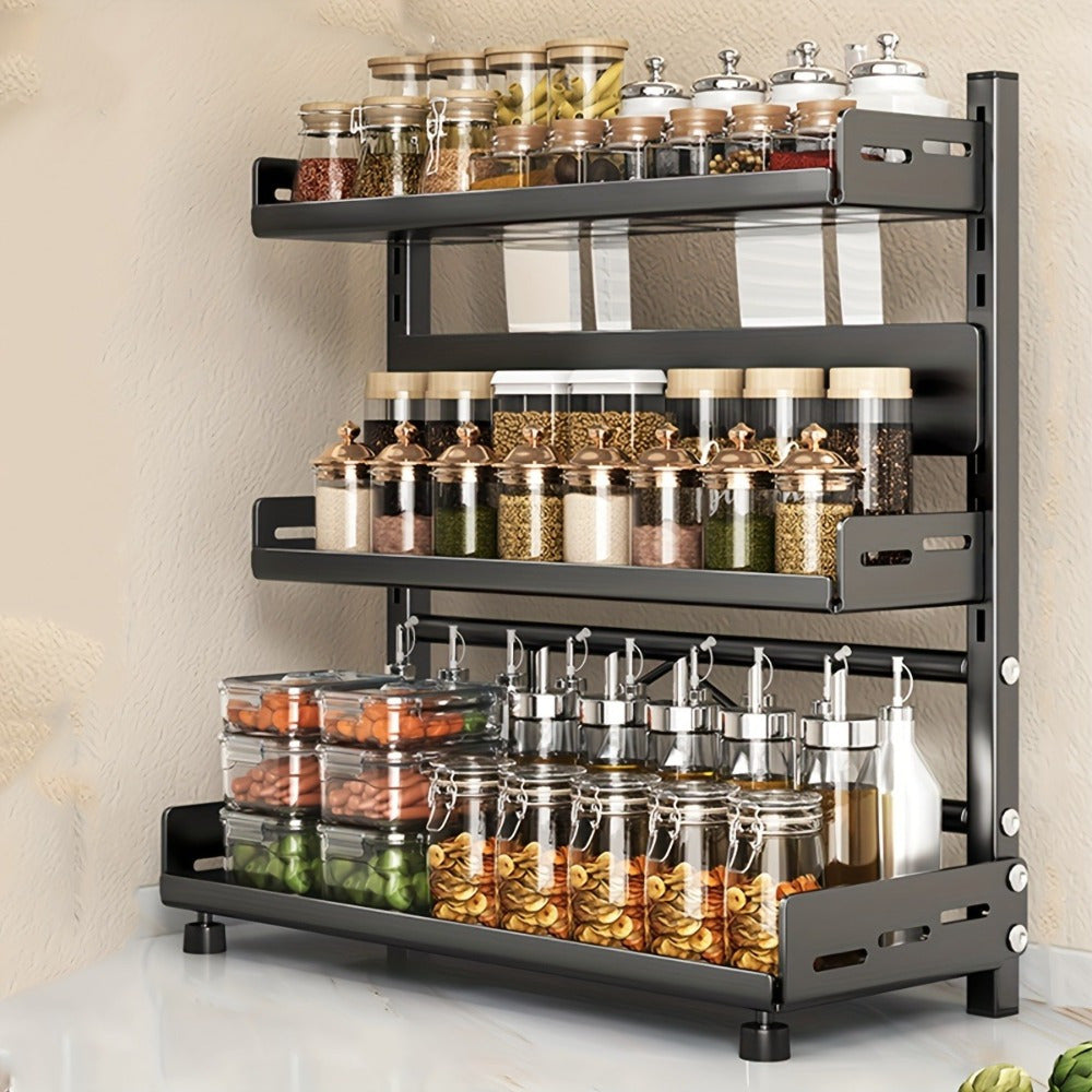 Tiered Metal Spice Rack Organizer for Countertop Storage, Sturdy Kitchen Jars