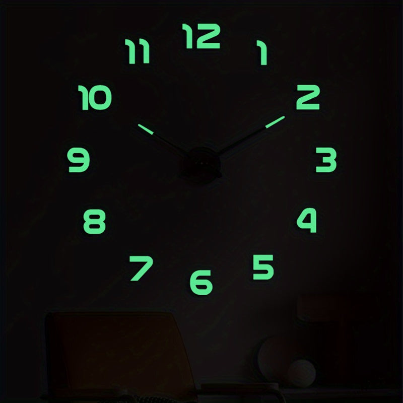 Oversized DIY Wall Clock with Luminous 3D Design, Acrylic Frame, Auto Dimmable