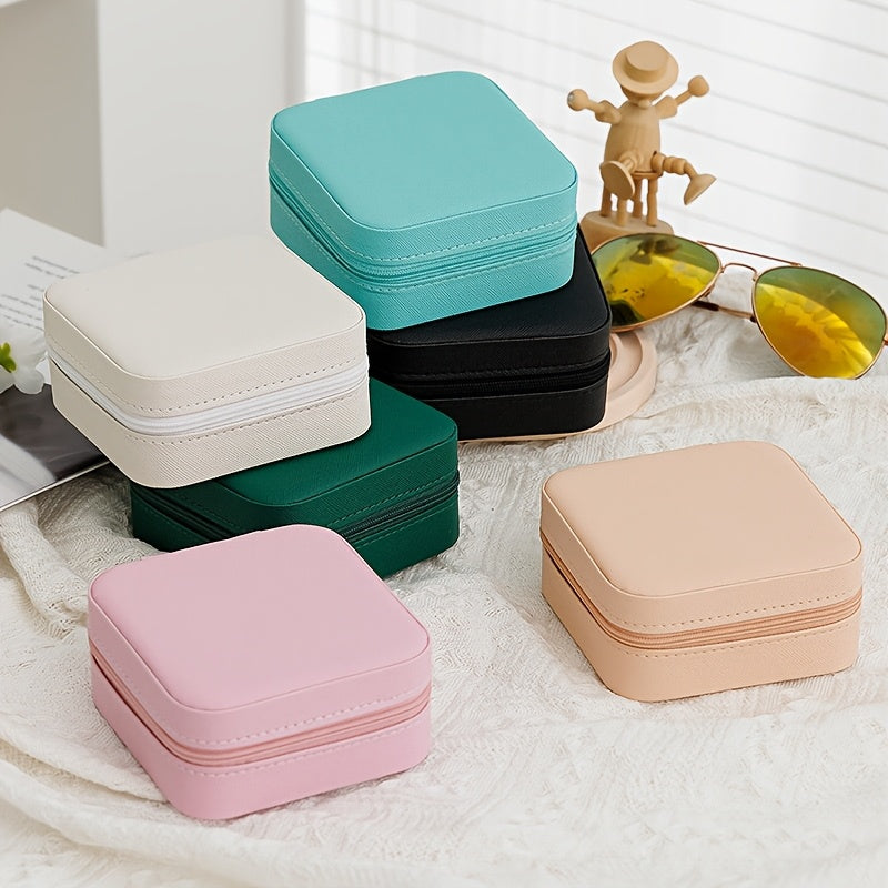 Caja organizadora de joyas de viaje con cierre de clic, interior de tela de cuero sintético, para collares, pendientes y anillos