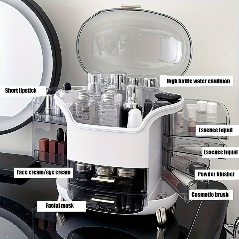 Caja de almacenamiento cosmético de gran capacidad con cajón, tapa transparente, organizador a prueba de polvo para maquillaje y cuidado de la piel