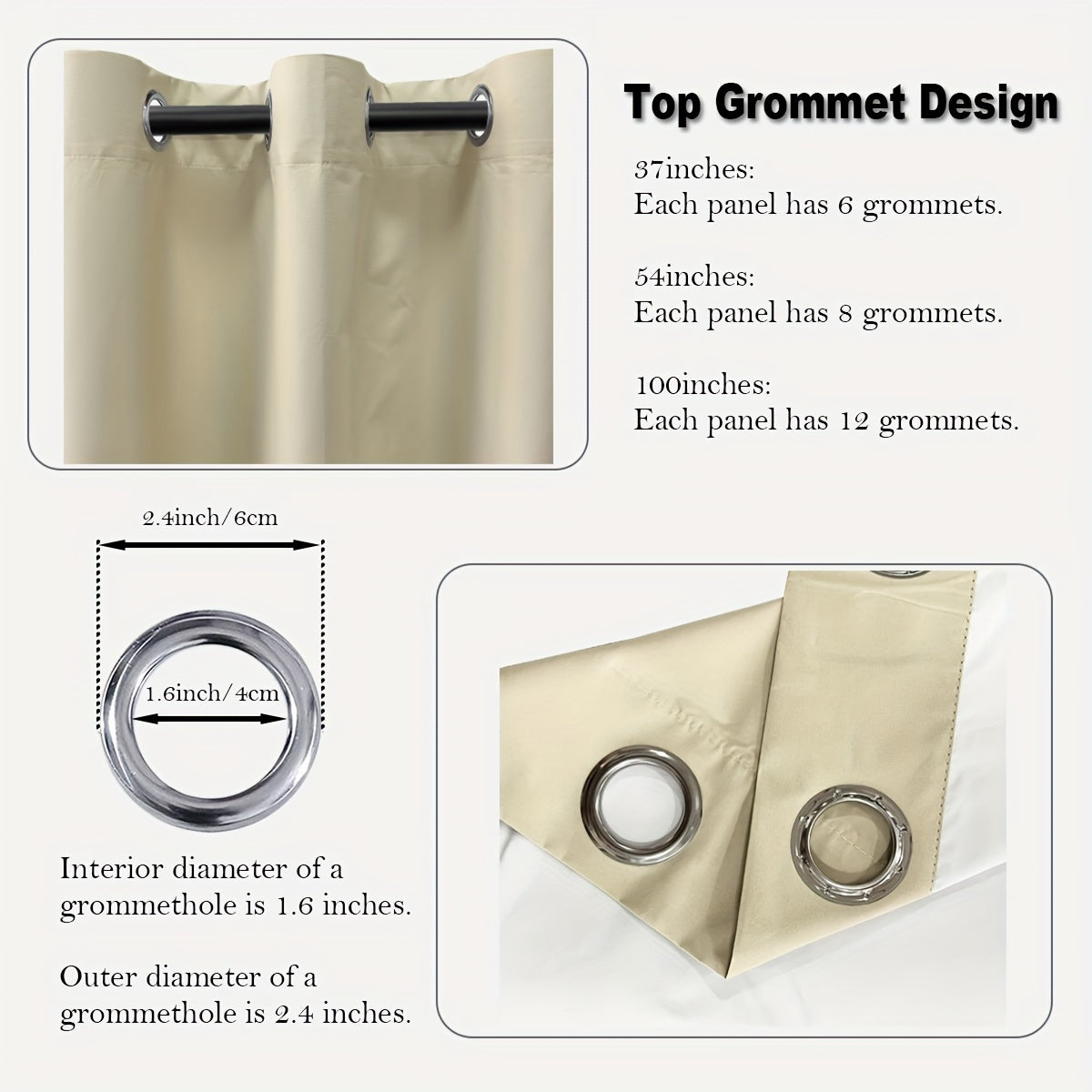 Blackout Curtains 54x84 Inches Off-White Grommet Full Blackout with White Lining