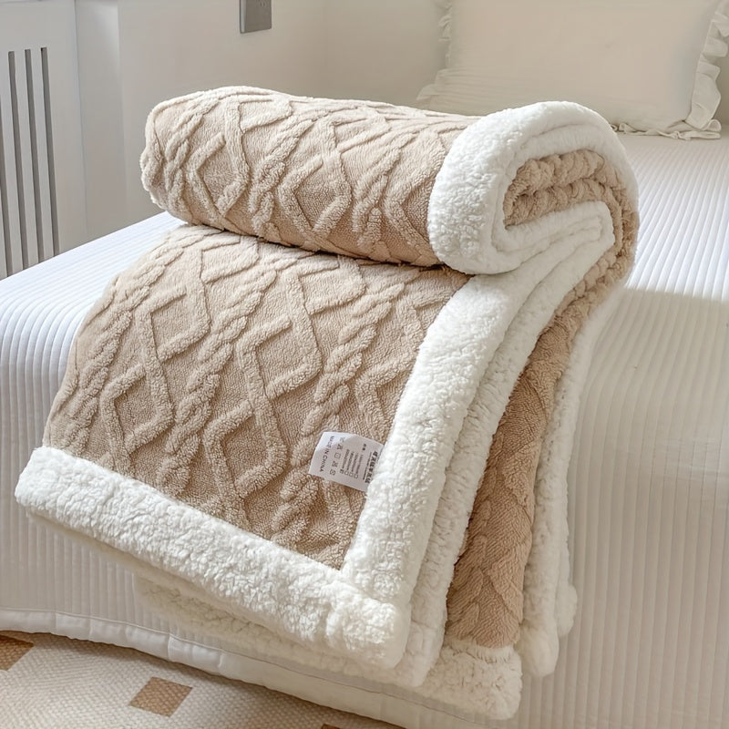 Thickened Knit Pattern Bedspread Soft Furry Blanket for Home Decor