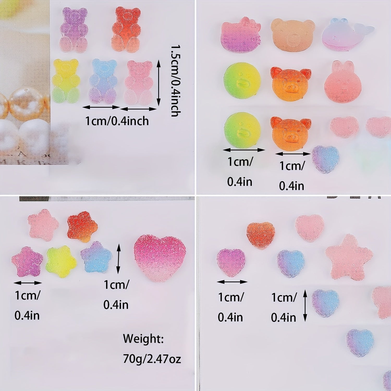 120 Pieces Kawaii Candy Slime Charms Gummy Bear 3D Nail Art Beads for Resin Jewelry
