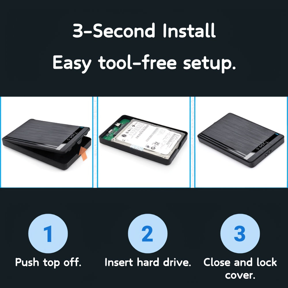 External Hard Drive Enclosure USB 3.1 Type-C Brushed Surface for 2.5 Inch Drives