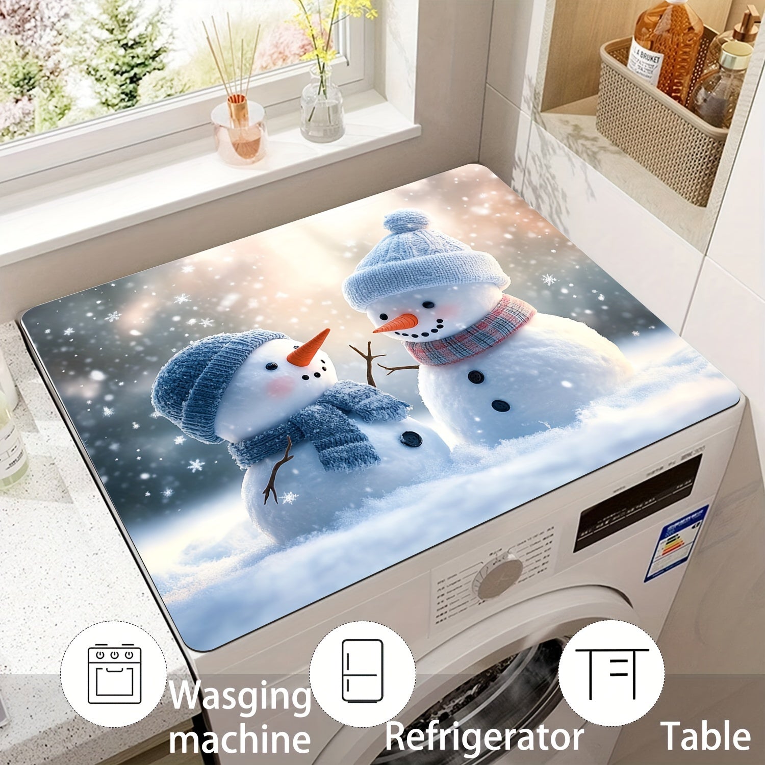 Christmas Snowman Washing Machine Dust Cover, Quick-Dry, Absorbent, Modern Design