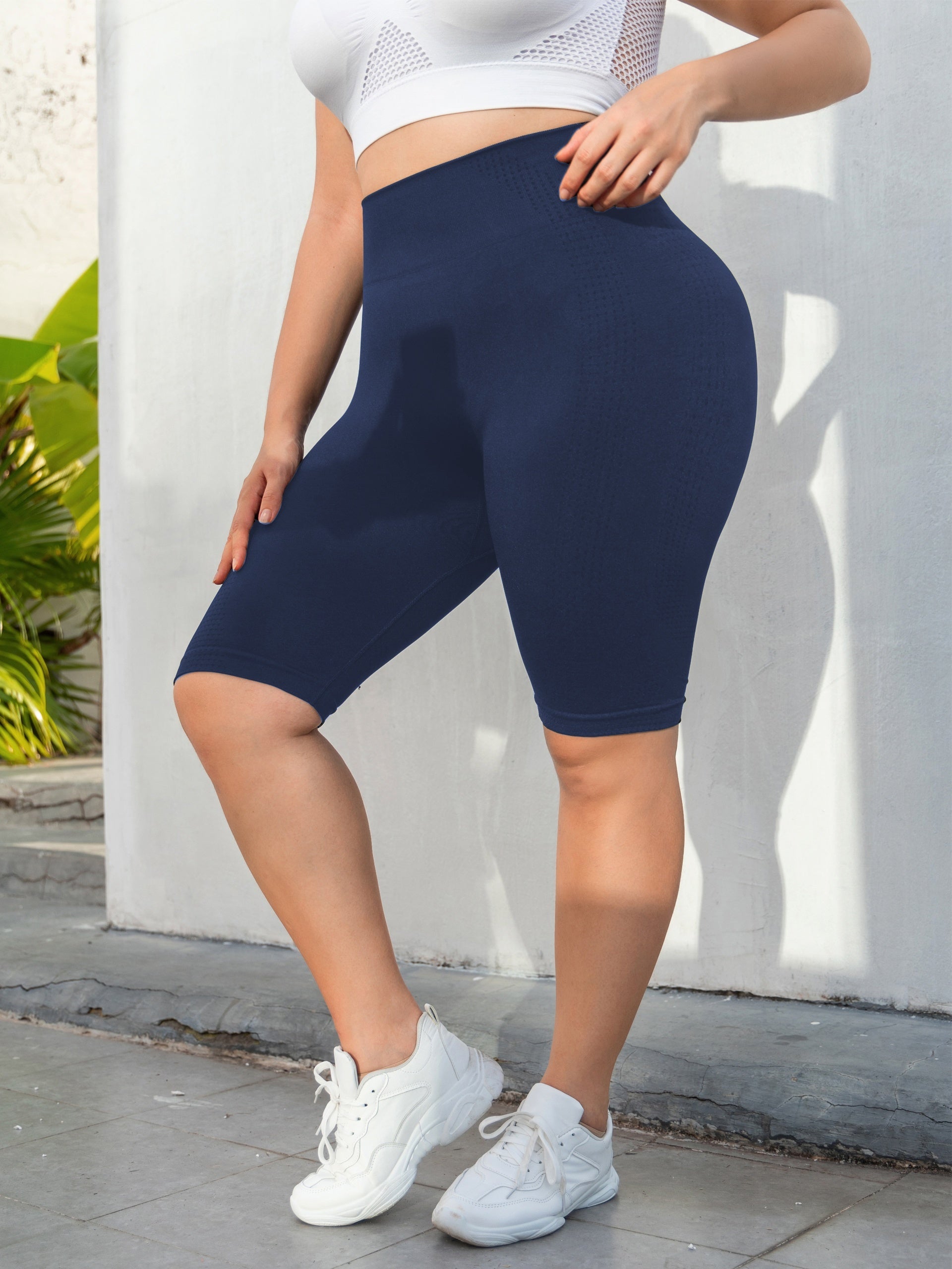 Pantalones cortos de yoga para mujer talla plus de cintura alta con levantamiento de melocotón, pack de 3, elásticos para entrenamiento