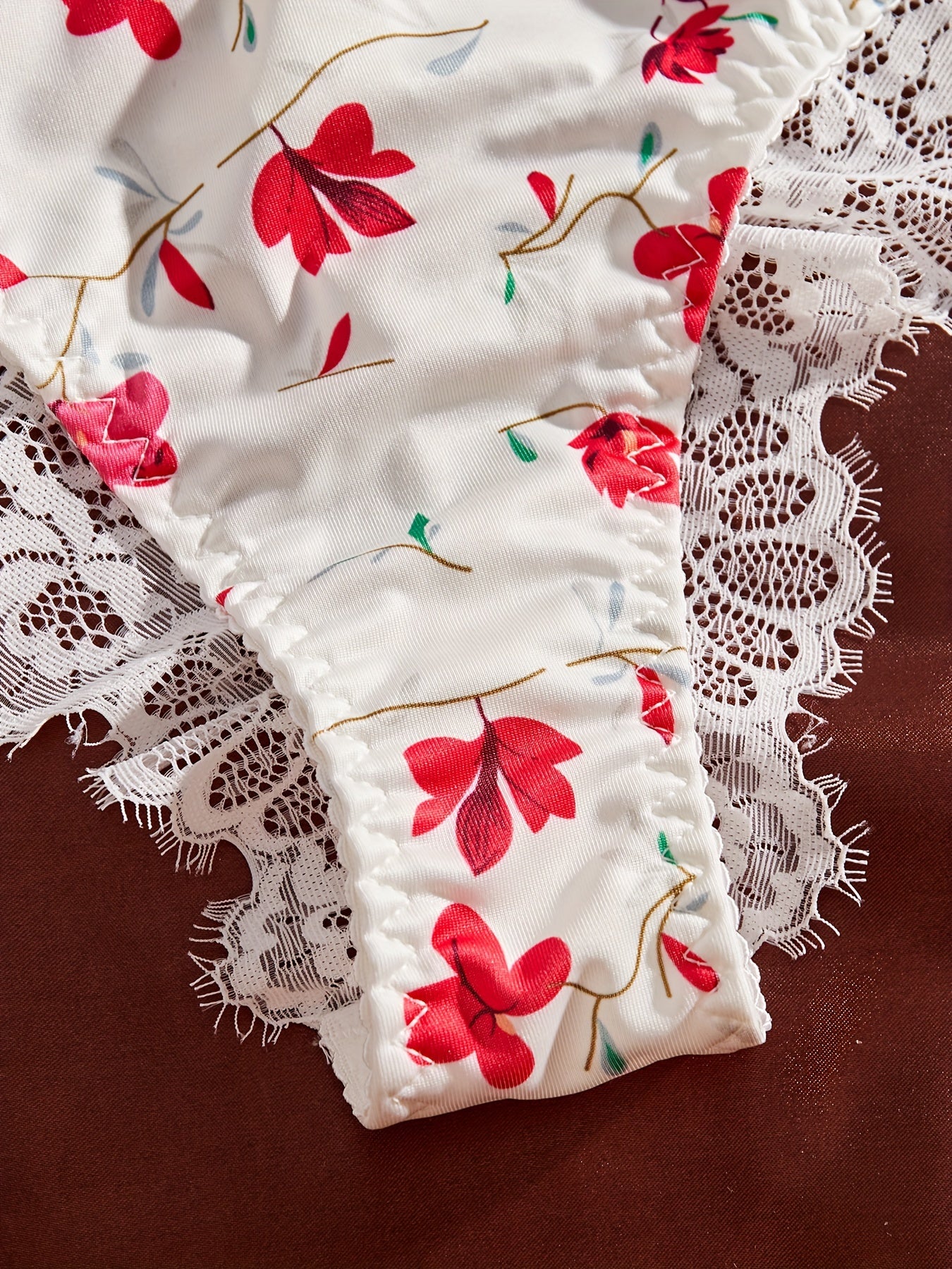 Women's Floral Lace Bralette Set with Knit Polyester Fabric