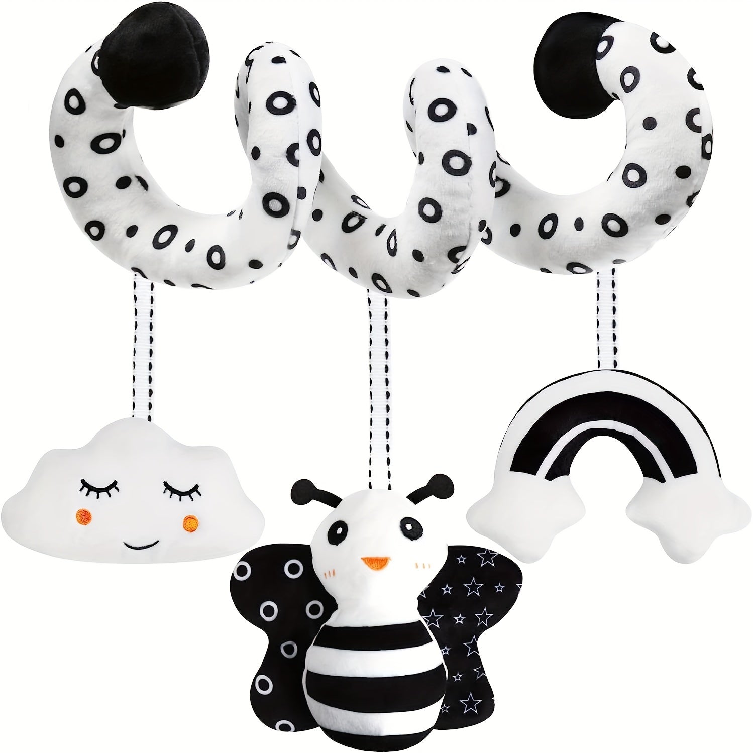 Newborn Black and White High Contrast Spiral Baby Activity Toy for Bed Crib Stroller