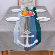 Nautical Table Runner Anchor and Compass Design Gray Blue Wood Grain 13x48 13x72 13x108