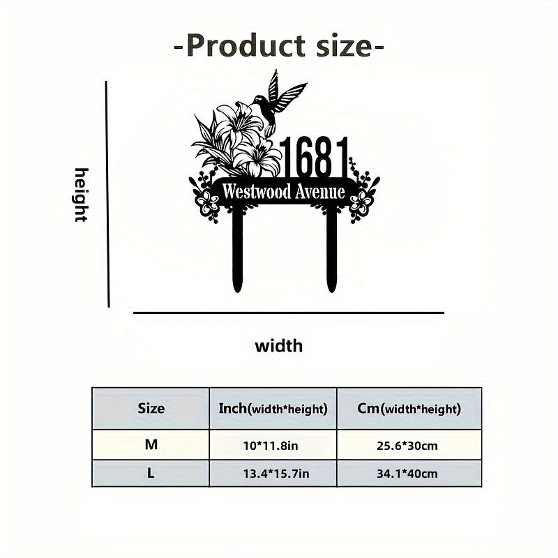 Personalized Hummingbird Metal Yard Sign with Address Durable Weatherproof Garden Stake