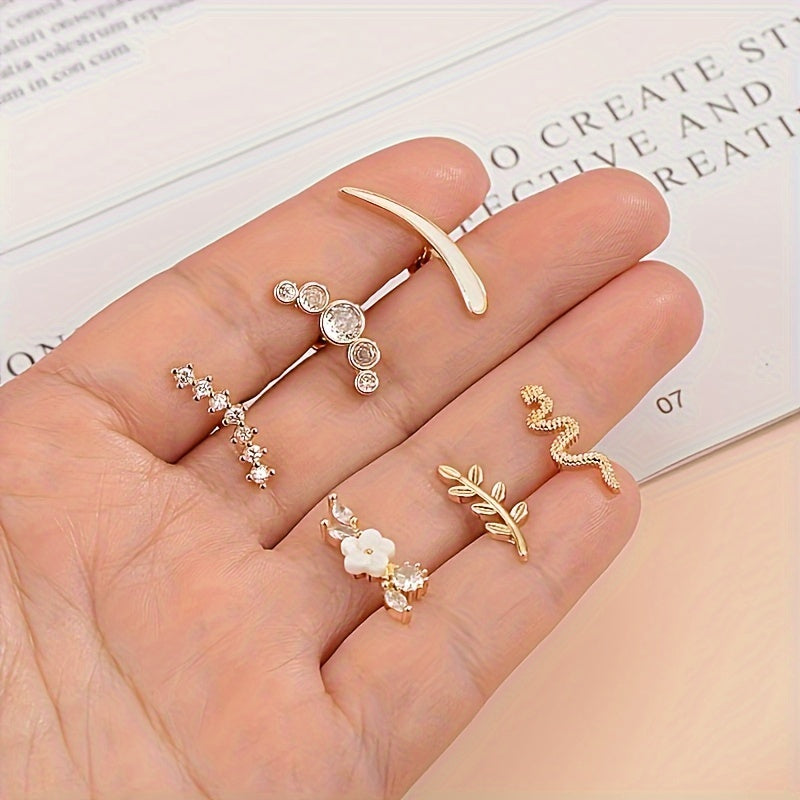 Women's Hypoallergenic Spiral Cartilage Earrings 6 Pairs Stainless Steel Crystal Zirconia